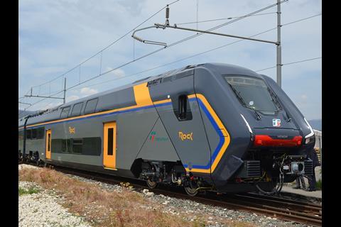 The first Rock double-deck EMU for Trenitalia was unveiled at Hitachi Rail Italy’s Pistoia factory (Photo: Toma Bačić).